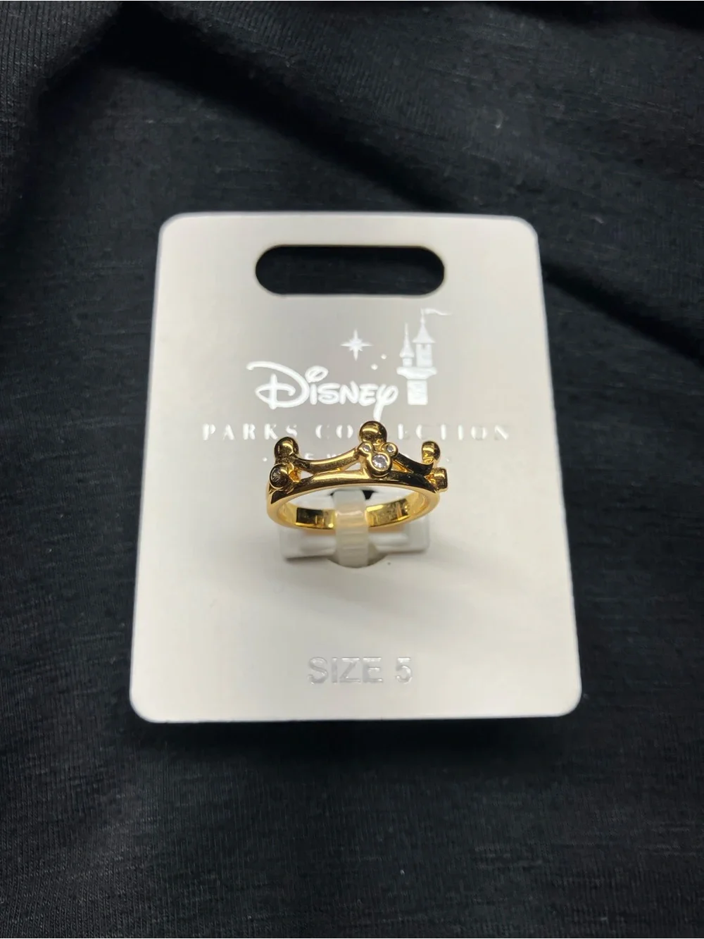 Disney Gold Crown Ring with Clear Stone Accents